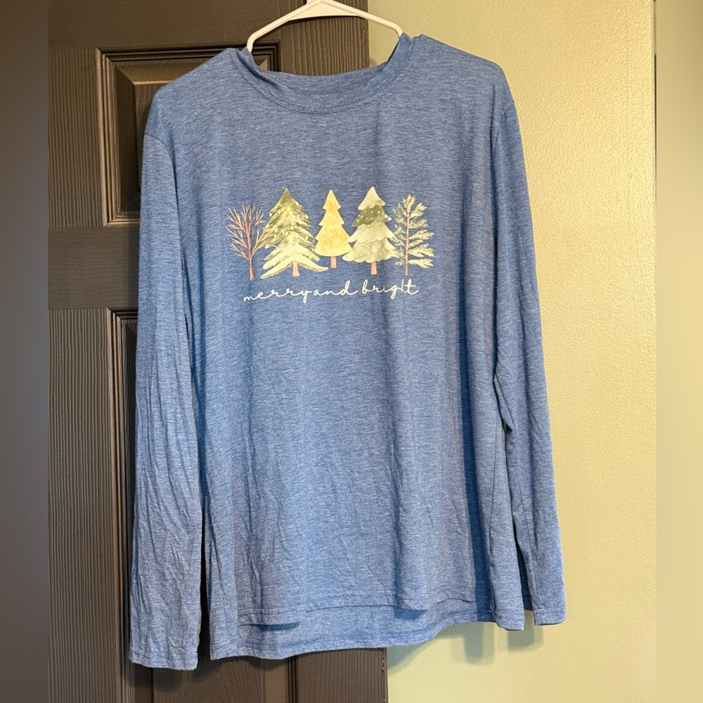 Blue Long Sleeve Shirt with Tree Design